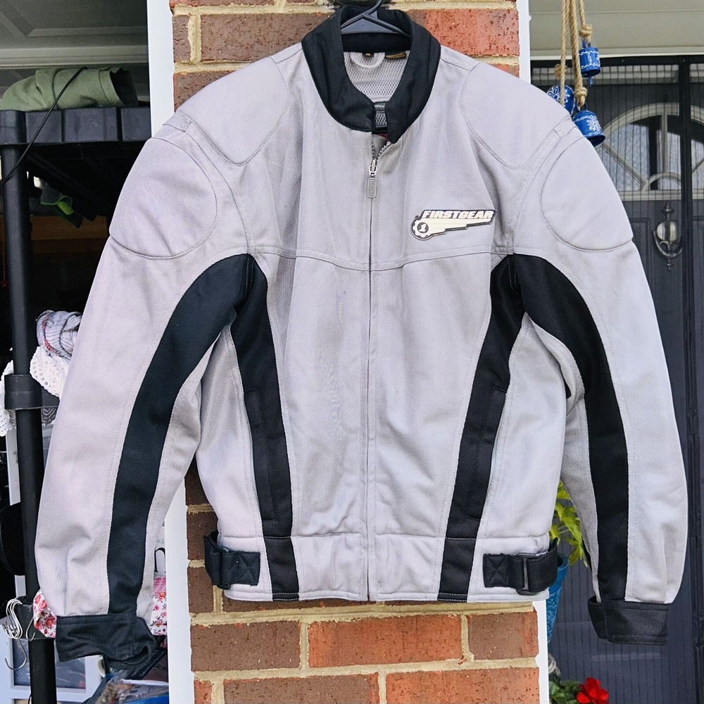 First Gear Men's Motorcycle Jacket Gray Padded Hypertex Vented Mesh Size SMALL